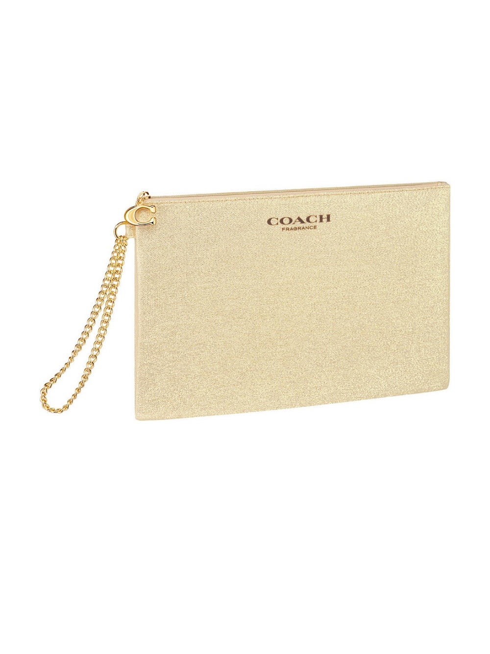 Authentic Coach shimmering Gold Wristlet Clutch Mini Bag with Gold Chain